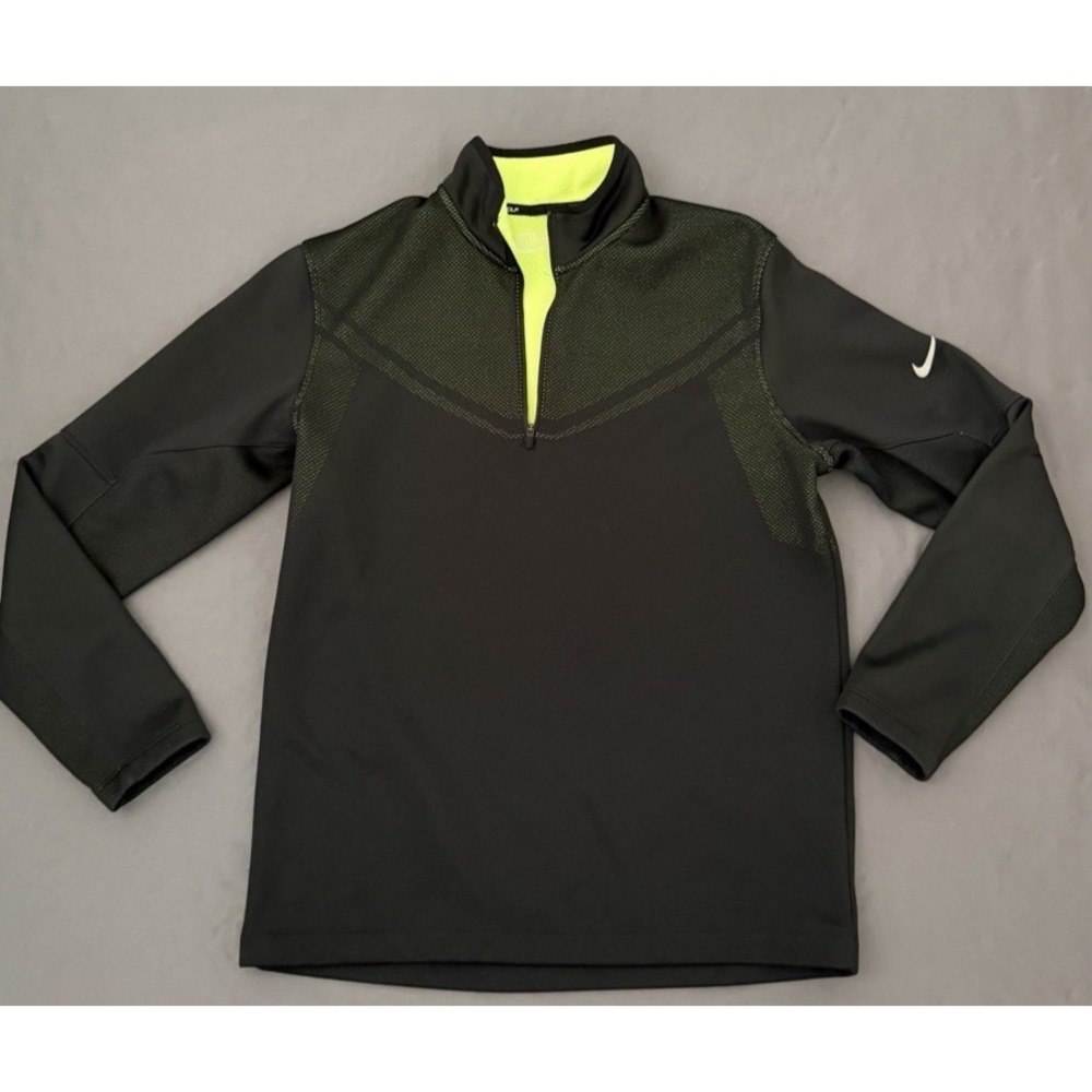 Nike Golf Jacket Mens Medium Black Green 1/4 Zip Therma Fit Tour Performance